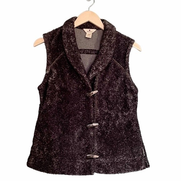 Woolrich Faux Shearling Toggle Front Shawl Collar Vest Onyx Gray Size Small - Picture 1 of 8